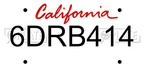 6DRB414 California License Plate