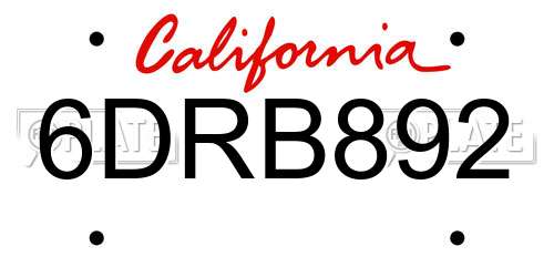 6DRB892 California License Plate