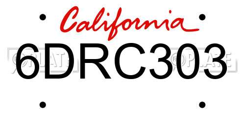 6DRC303 California License Plate