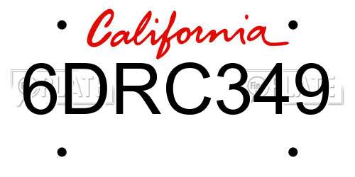 6DRC349 California License Plate