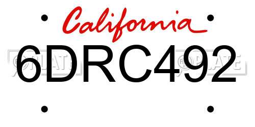 6DRC492 California License Plate