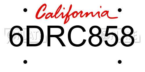 6DRC858 California License Plate