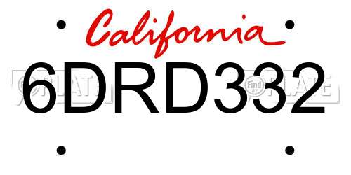 6DRD332 California License Plate
