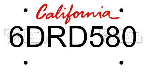 6DRD580 California License Plate