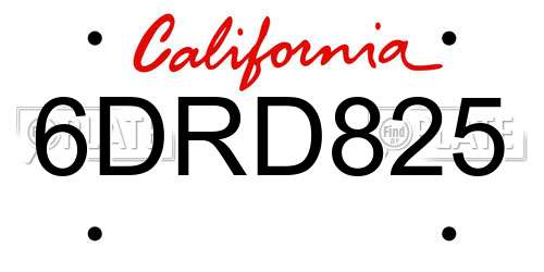 6DRD825 California License Plate