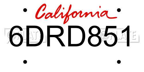 6DRD851 California License Plate