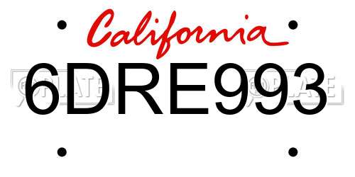 6DRE993 California License Plate