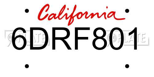6DRF801 California License Plate