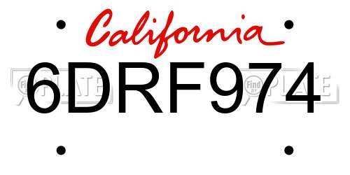 6DRF974 California License Plate