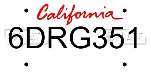 6DRG351 California License Plate