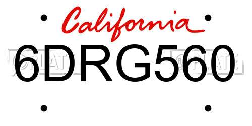 6DRG560 California License Plate