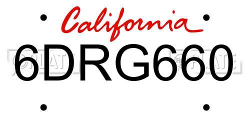 6DRG660 California License Plate