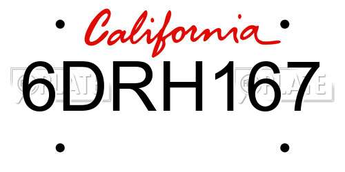 6DRH167 California License Plate