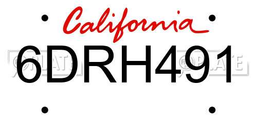 6DRH491 California License Plate