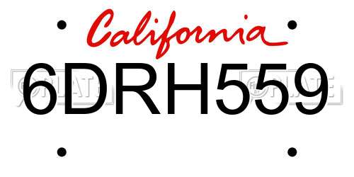 6DRH559 California License Plate