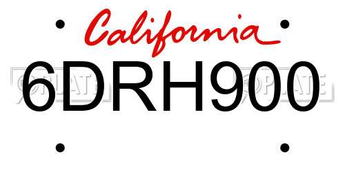 6DRH900 California License Plate