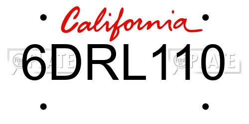 6DRL110 California License Plate
