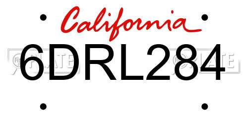 6DRL284 California License Plate