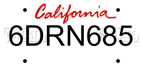 6DRN685 California License Plate