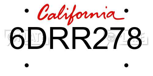 6DRR278 California License Plate