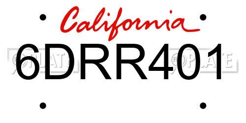 6DRR401 California License Plate