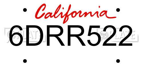 6DRR522 California License Plate