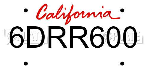 6DRR600 California License Plate