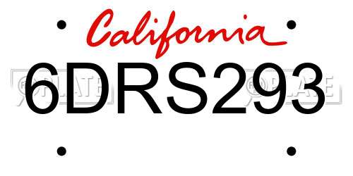 6DRS293 California License Plate