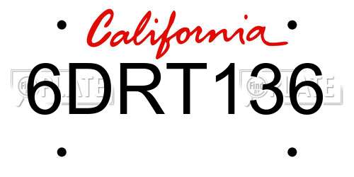 6DRT136 California License Plate