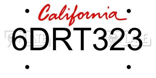 6DRT323 California License Plate