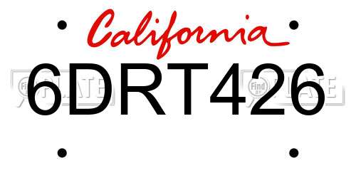 6DRT426 California License Plate