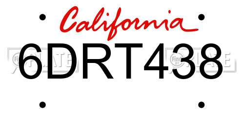 6DRT438 California License Plate
