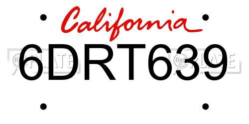 6DRT639 California License Plate