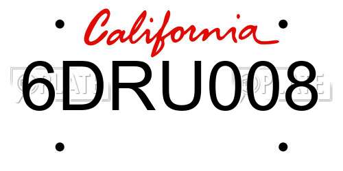 6DRU008 California License Plate