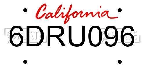 6DRU096 California License Plate