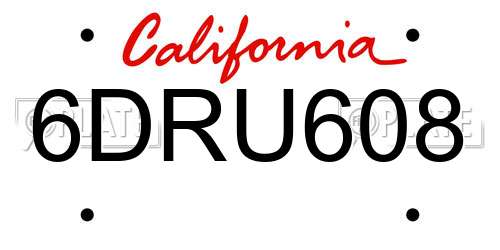 6DRU608 California License Plate