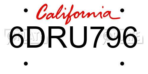 6DRU796 California License Plate