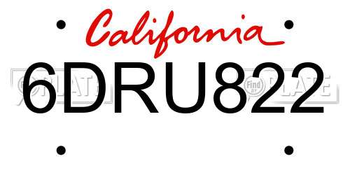 6DRU822 California License Plate