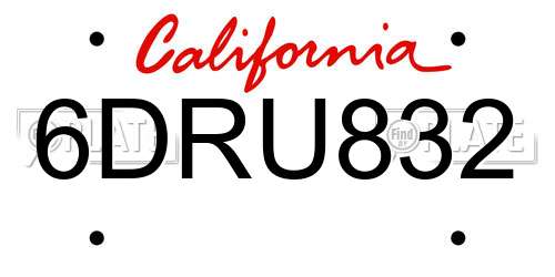 6DRU832 California License Plate