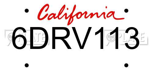 6DRV113 California License Plate
