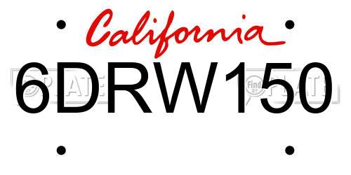 6DRW150 California License Plate