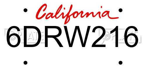 6DRW216 California License Plate