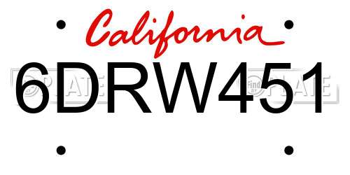 6DRW451 California License Plate