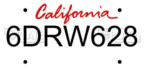 6DRW628 California License Plate