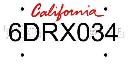 6DRX034 California License Plate