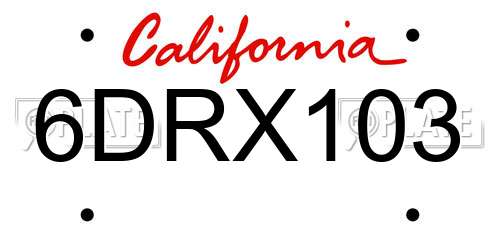 6DRX103 California License Plate