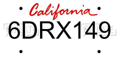 6DRX149 California License Plate