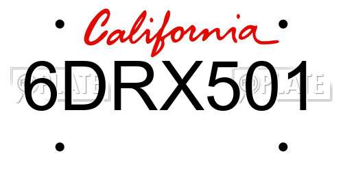 6DRX501 California License Plate