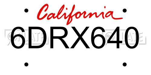 6DRX640 California License Plate