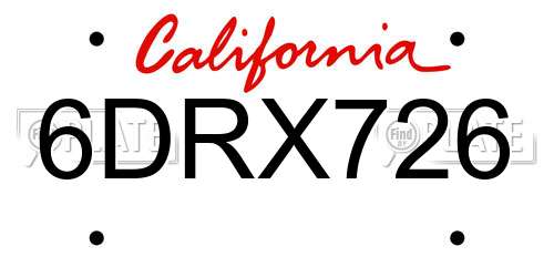 6DRX726 California License Plate
